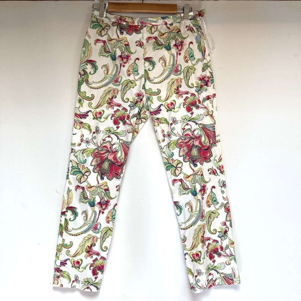 Lauren Ralph Lauren Womens Floral Paisley Ankle Pants Slim Leg Size 4 Coastal